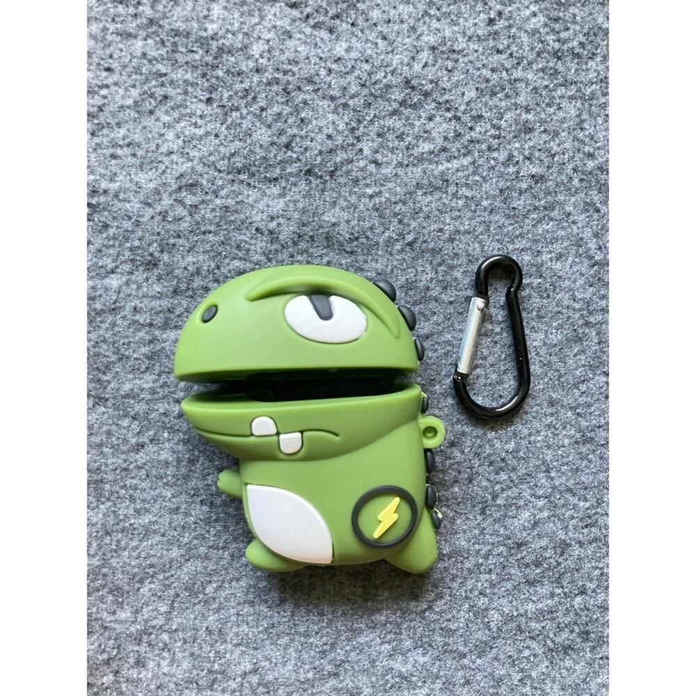 Dinosaur Earbud Case Unisex OS Green Like New Silicone T-Rex With Carabiner